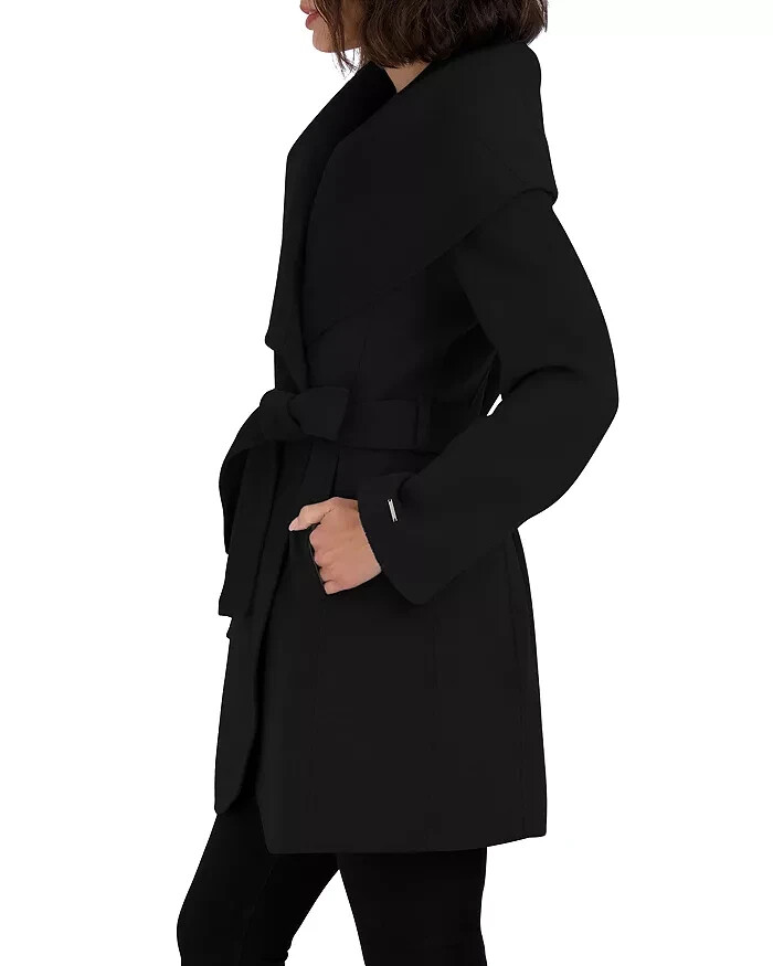 Pre-owned Tahari Black Marilyn Double-face Belted Wrap Coat B11203 Womens Size S