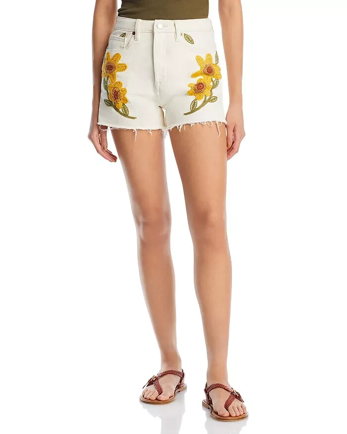 BLANKNYC Embroidered Denim Shorts Women's 24 Ray of Sunshine Button Zip Closure - Picture 1 of 18