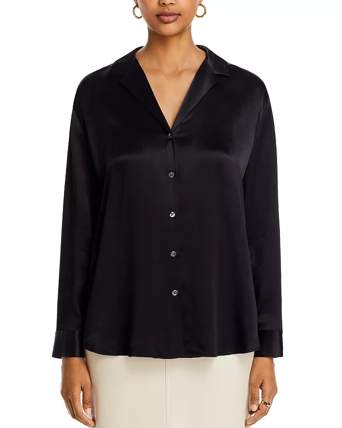 Rails Nami Button Up Blouse Women's XS Black Solid Notch Collar Long Sleeve - Picture 1 of 15