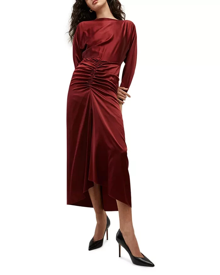 Veronica Beard Sabri Dress Women's 6 Maroon Boat Neck Silk Blend Back Button Zip - Picture 1 of 17