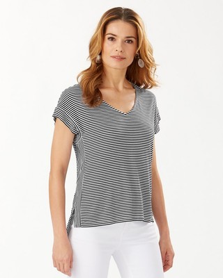 

Tommy Bahama Топ с V-образным вырезом в полоску Cassia, черный, маленький