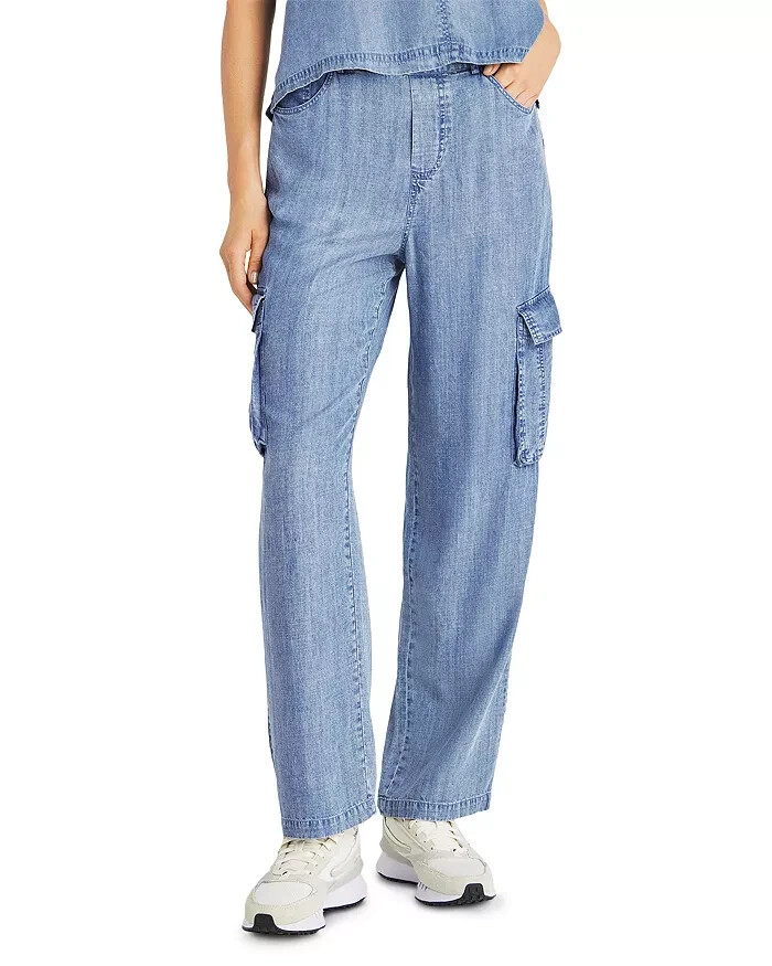 Splendid Aven Chambray Cargo Pants Women's XS Indigo Pockets Button Zip Closure - Picture 1 of 13