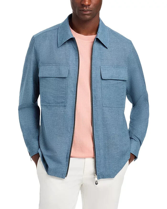 BOSS Full Zip Jacket Men's 40R Bright Blue Heather Flap Pockets Long Sleeve - Picture 1 of 15