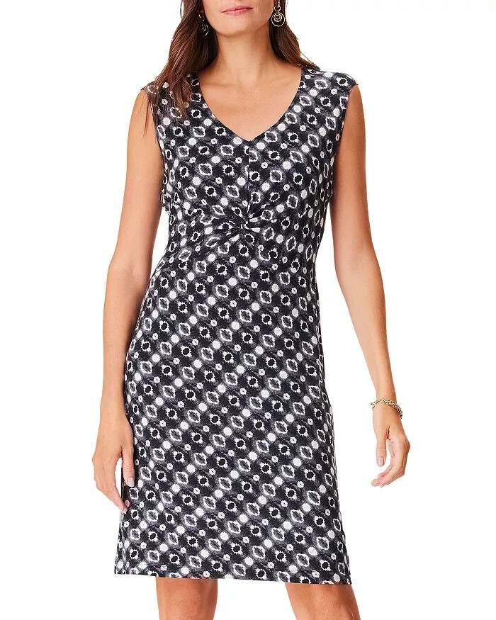 NIC+ZOE Midnight Shibori Twist Front Dress Women XS Black Multi V-Neck Pullover - Picture 1 of 15