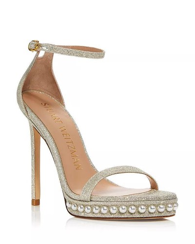 

Женские сандалии Nudistdisco с жемчугом Stuart Weitzman, платино, 39 евро, США 8,5, Platino