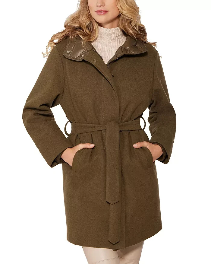 Pre-owned Norwegian Wool Cashmere Wool Down Hooded Parka Women's S Dark Olive Full Zip L/s In Green