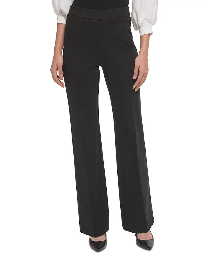 DKNY High Rise Wide Leg Pants Women's L Black Elastic Waist Side Pockets Pull On - Picture 1 of 14