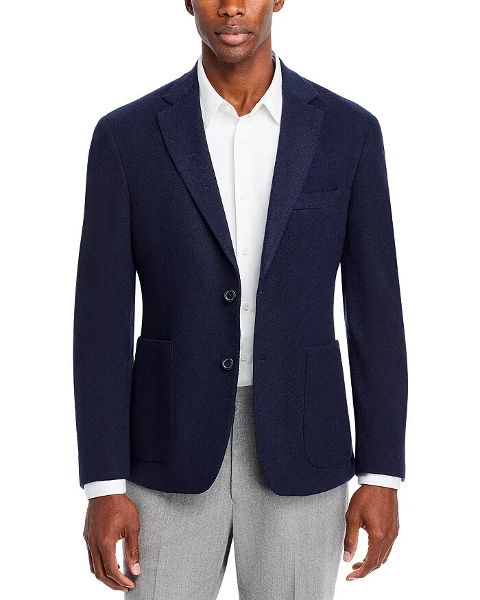 The Men's Store at Bloomingdale's Micro Bouclé Regular Fit Coat Men's 42R Navy - Picture 1 of 18