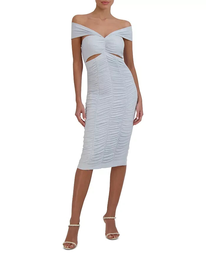 BCBGMAXAZRIA Off-The-Shoulder Cutout Dress Women's S Light Blue Zip Closure - Picture 1 of 13
