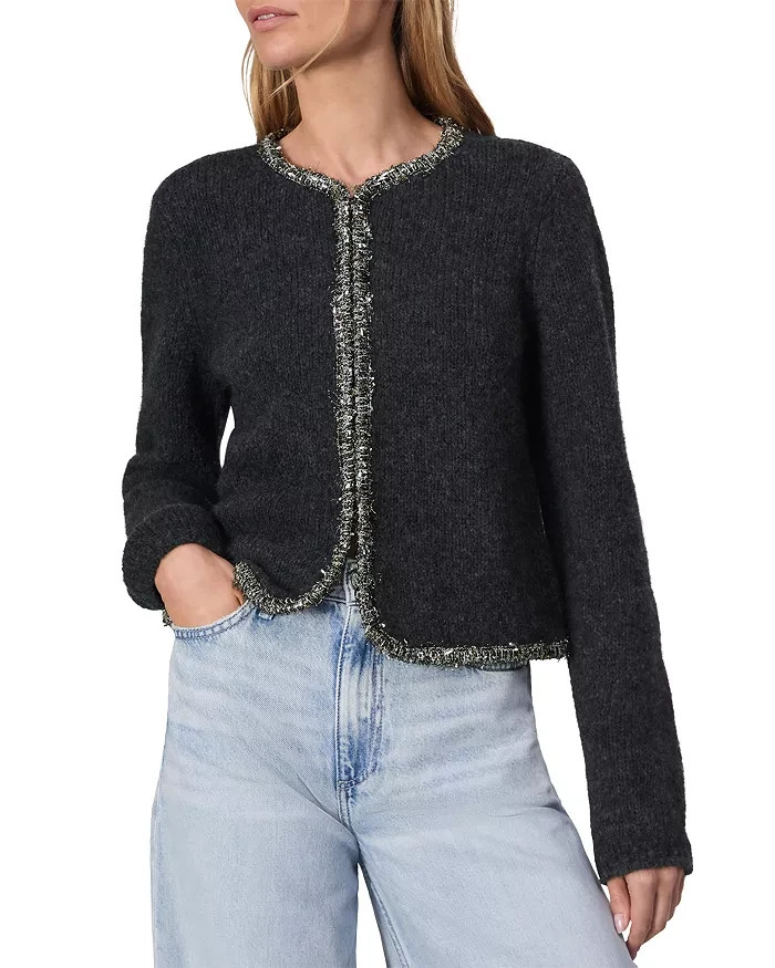 Rag & Bone Davies Wool Blend Cardigan Women's S Charcoal Contrast Trim L/S - Picture 1 of 14