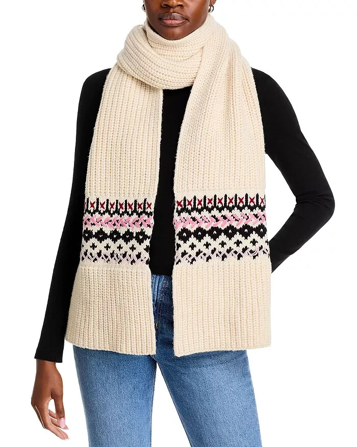 rag & bone Wool Blend Leigh Fair Isle Scarf Women's One Size Ivory~ - Picture 1 of 14