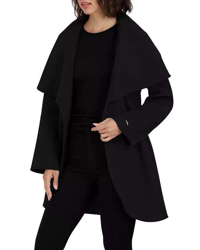 Pre-owned Tahari Black Marilyn Double-face Belted Wrap Coat B11203 Womens Size S