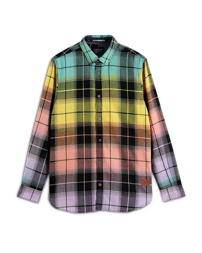 Scotch & Soda Mens Regular Fit Gradient Flannel Check Shirt Medium Bright Colors