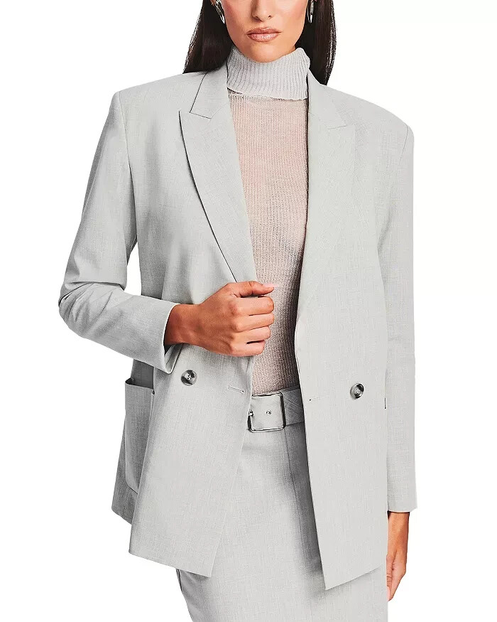 SER.O.YA Natasha Wool Blend Blazer Women's XS Silver Side Pockets Long Sleeves - Picture 1 of 14