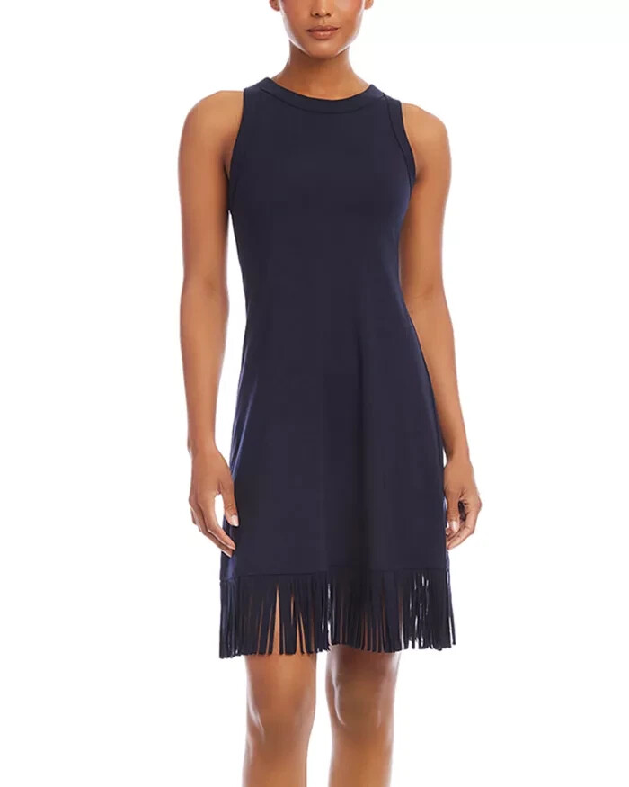 Karen Kane Fringe Hemline Dress Women's XS Navy Round Neck Pullover Style - Picture 1 of 15