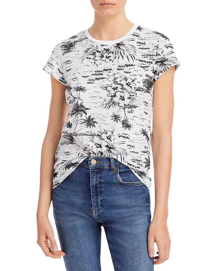 Goldie Palm Print Ringer Tee Women's XS White/Black Crew Neck Short Sleeve - Picture 1 of 13