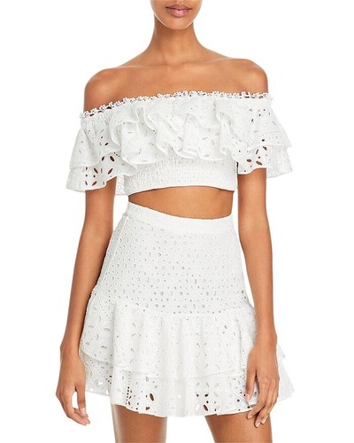 Charo Ruiz ホワイトキャミソール Charo Ruiz Ibiza Barbara Top White Floral Lace Crop Off