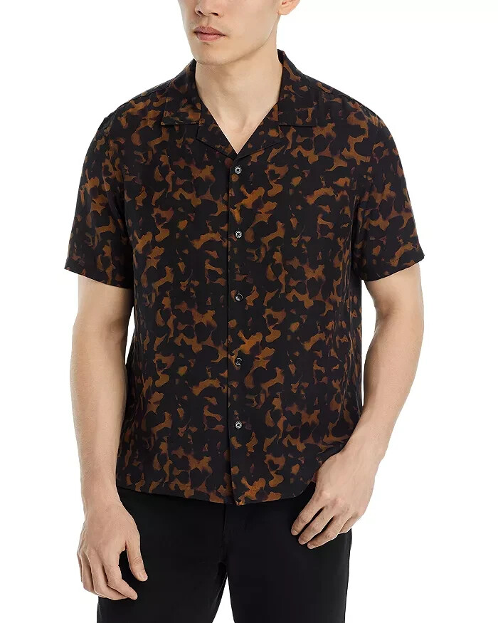 Theory Irving Tortoise Short Sleeve Button Up Shirt Men's M Dark Brown Multi - Picture 1 of 16