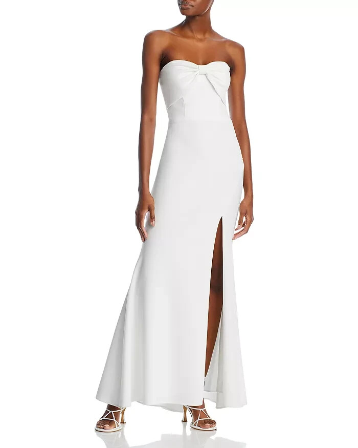 AQUA Scuba Strapless Bow Front Gown Women's 10 White Sweetheart Neck Back Zip - Picture 1 of 17