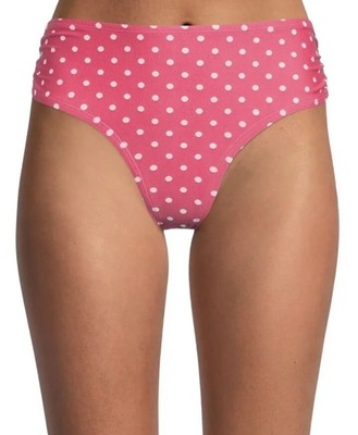 Time & Tru Mid-Rise Printed Swim Bottom Polka Dot Rose Pink Shirred 3X (24W-26W)