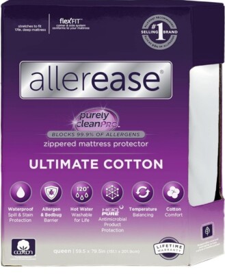 Allerease Ultimate Cotton Allergy Relief Zippered Mattress Protector, Queen
