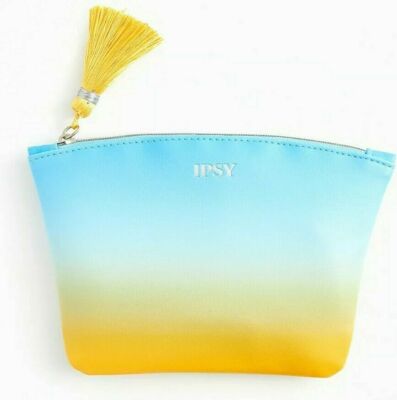 May 2020 Ipsy Glam Plus Bag Only Makeup Case Zipper Blue Yellow Ombre NEW tassel