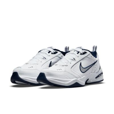 Nike AIR MONARCH IV Men White Blue 102 Walking Shoe Medium & WIDE WIDTH 4E EEEE