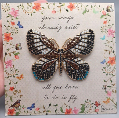 Roman Monarch Butterfly figure New Silver 18K gold Finish Crystals NEW