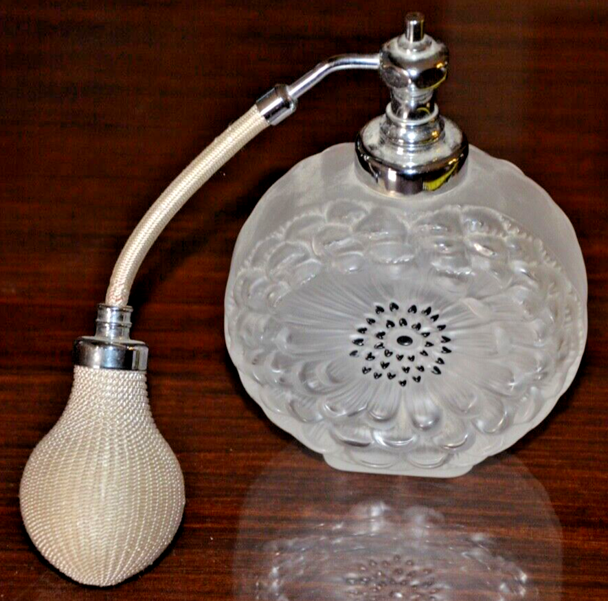 VTG Lalique France Crystal Dahlia Perfume Bottle Black Enamel  6