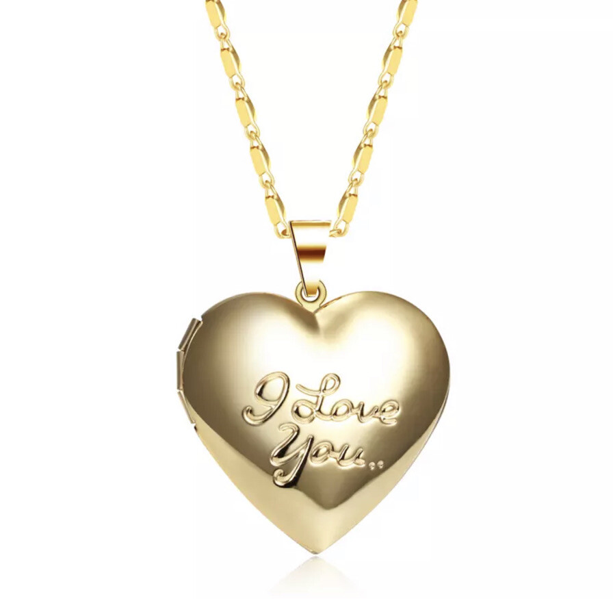 [Golden dew] 18K Gold☆Heart For You 3 necklace 18K Gold Plated Heart Locket Photo I Love You Pendant