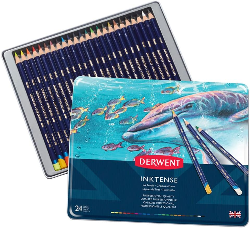 Derwent Inktense Pencils Tin, Set of 24, Great for Holiday Gifts, 4Mm round Core