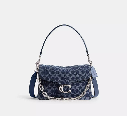 COACH 12746 Signature Hobo Shoulder Bag Denim Canvas Leather Pouch