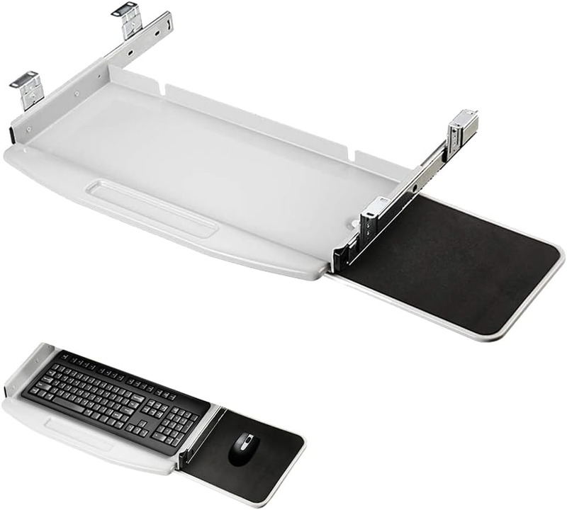 Metal Keyboard Tray and 360°Swivel Mouse Platform under Desk, Computer Keyboard