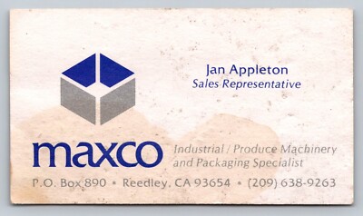 Vintage Business Card Maxco Appleton Reedley California