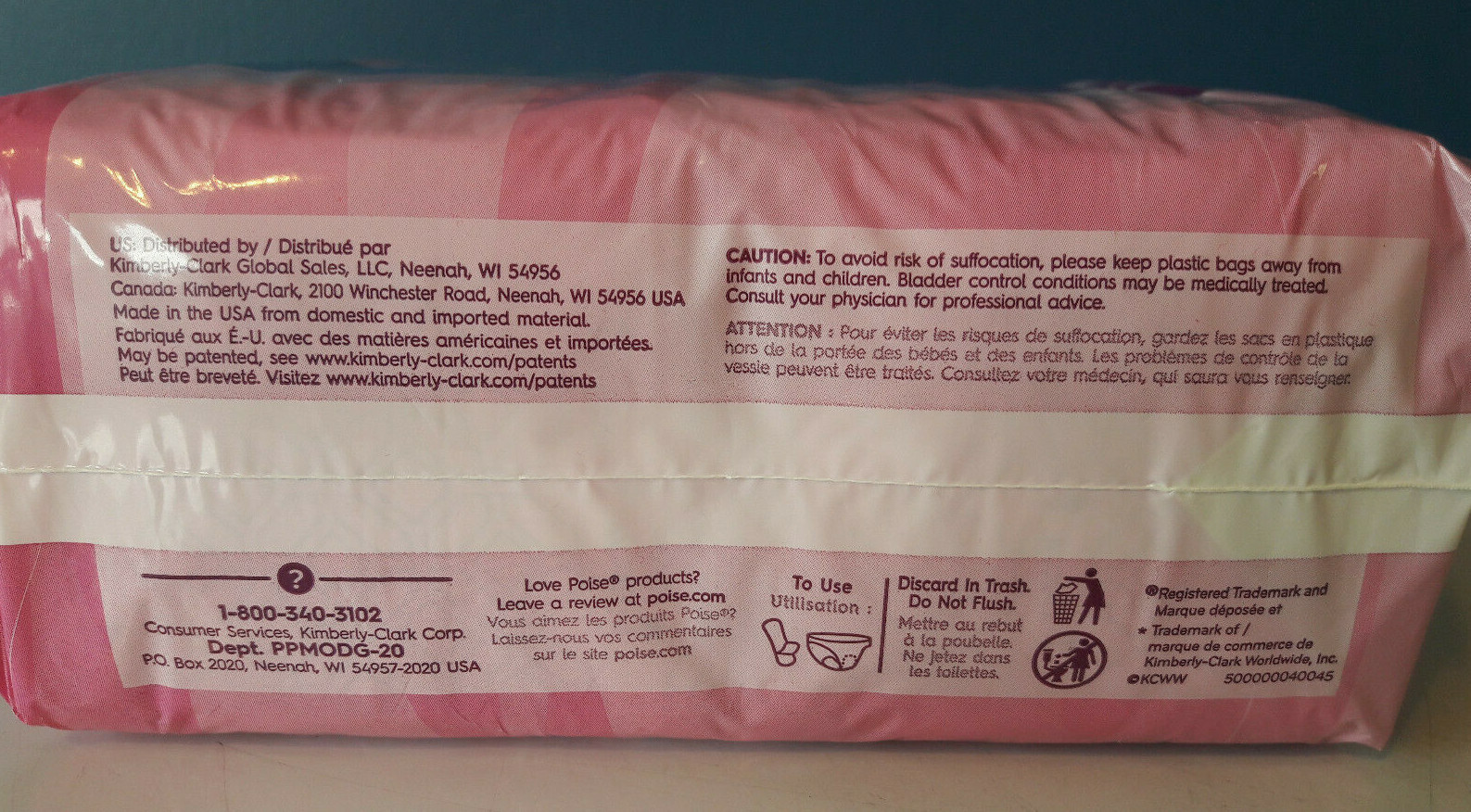 Lot of (2) Poise Pads Bladder Leakage Protection, Moderate, Regular, 20 ct. each