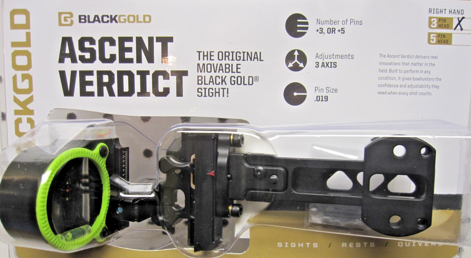Black Gold Ascent .019 3 Pin Bridge Lock Dovetail Bow Sight! RH