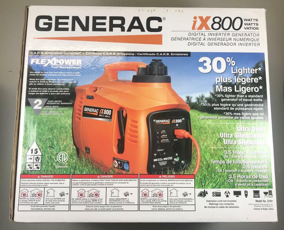 BRAND NEW- GENERAC iX800 Digital Inverter Generator Model 0057913 -Free Shipping