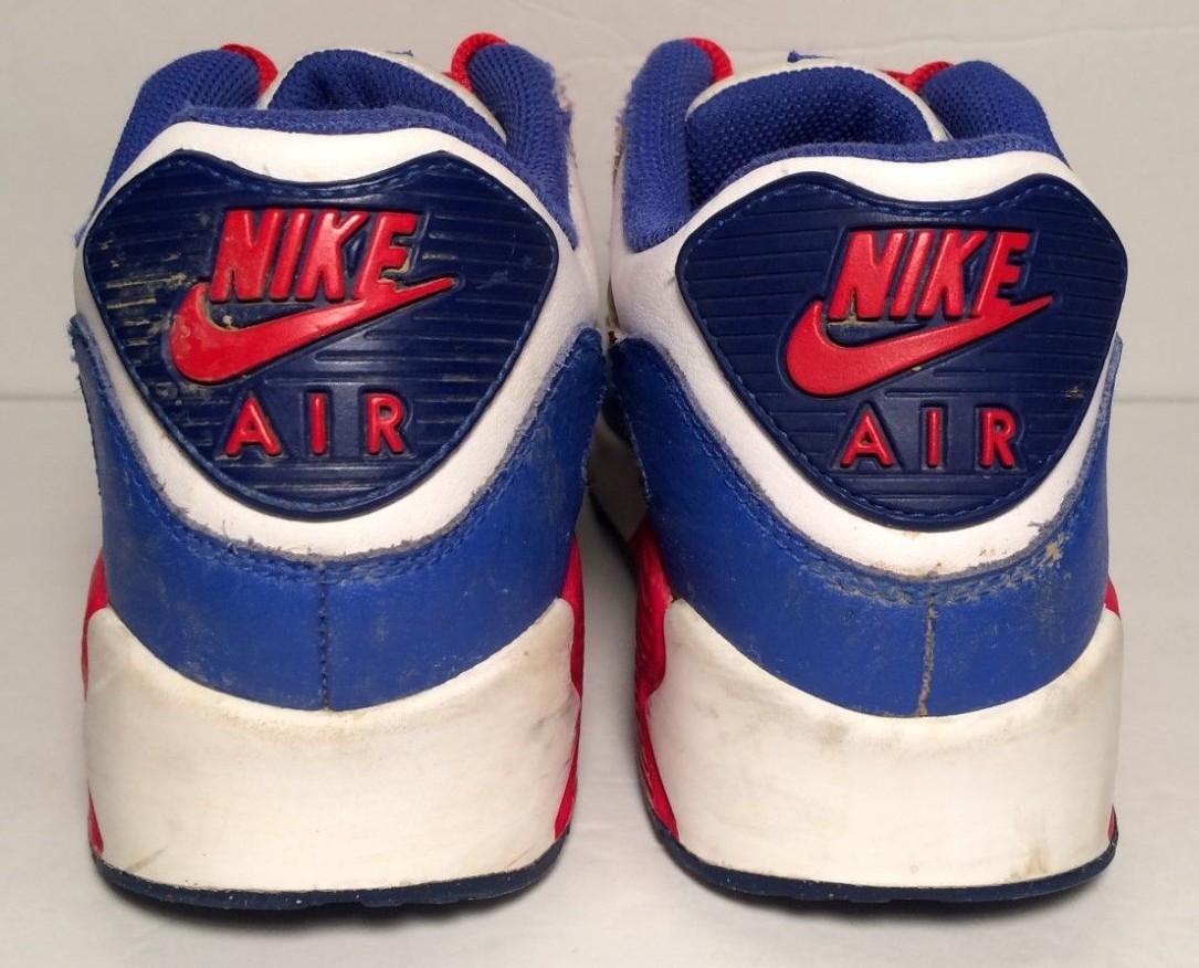 NIKE AIR MAX 90 Boys Athletic Training Shoes-White/Red/Blue (Youth Size 6)