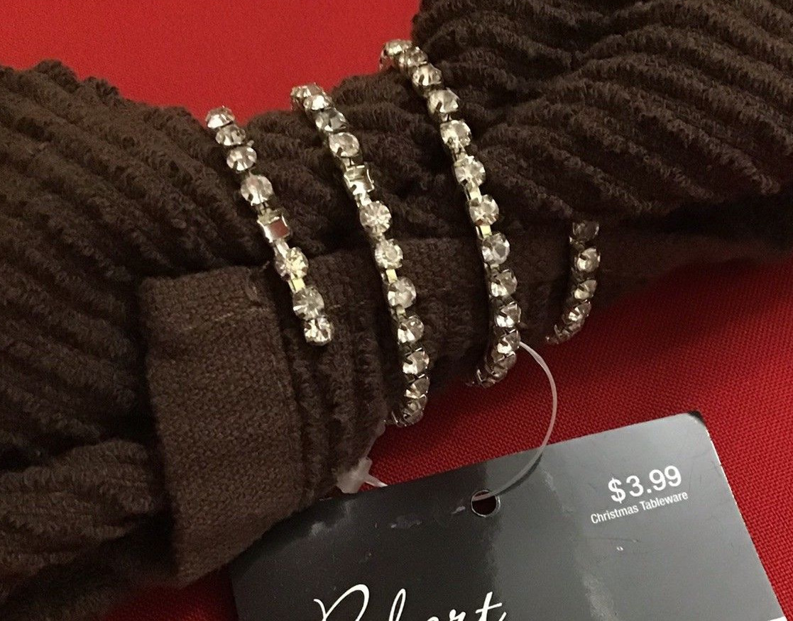 Robert Stanley Set Of 8 Napkin Rings Coil Style Rhinestones NWT