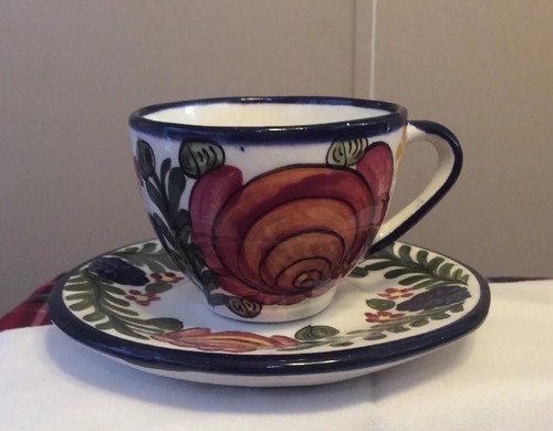 Signed Arte Giancarlo Honduras Hand Painted Cup & Saucer Central America ArtDeco