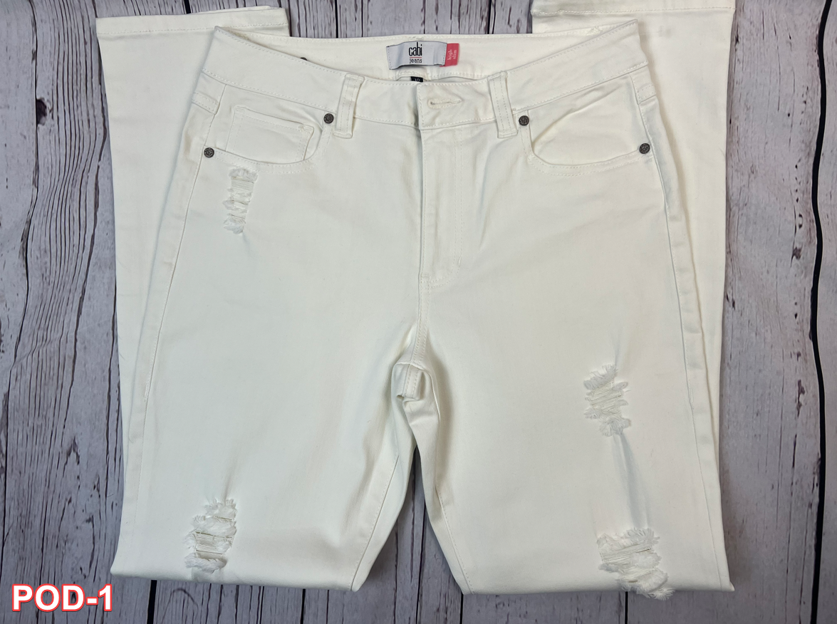 Cabi Women's Straight High Slim Distressed White Designer Jeans SZ10  31Wx30L
