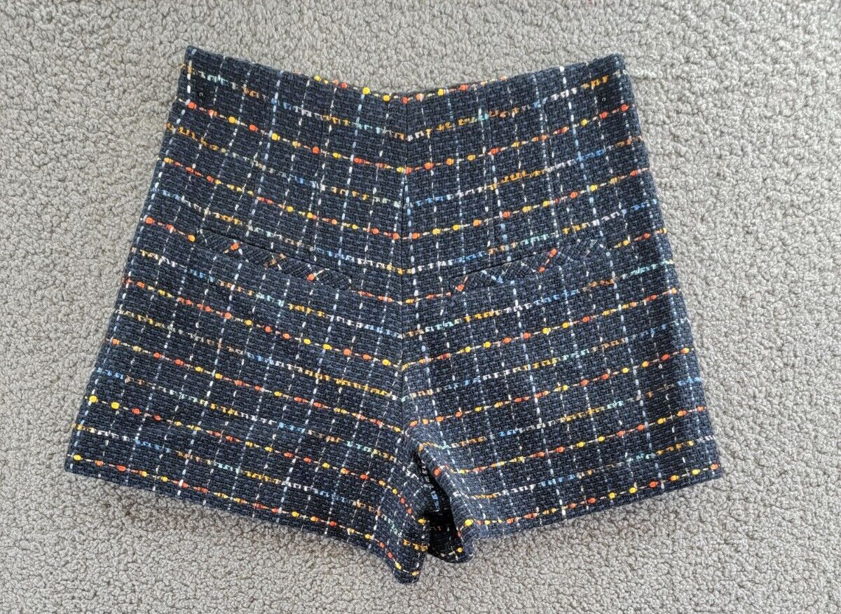 Veronica Beard Jazmin Plaid Shorts Women's 4 Navy Multi Zip/Hook & Bar Closure - Picture 12 of 18