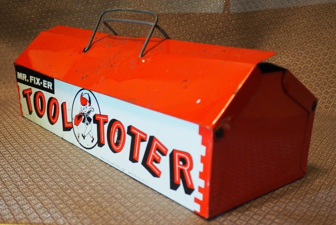 Vintage Mr. Fixer Litho Tin Metal Box Metal Toy Tool Chest