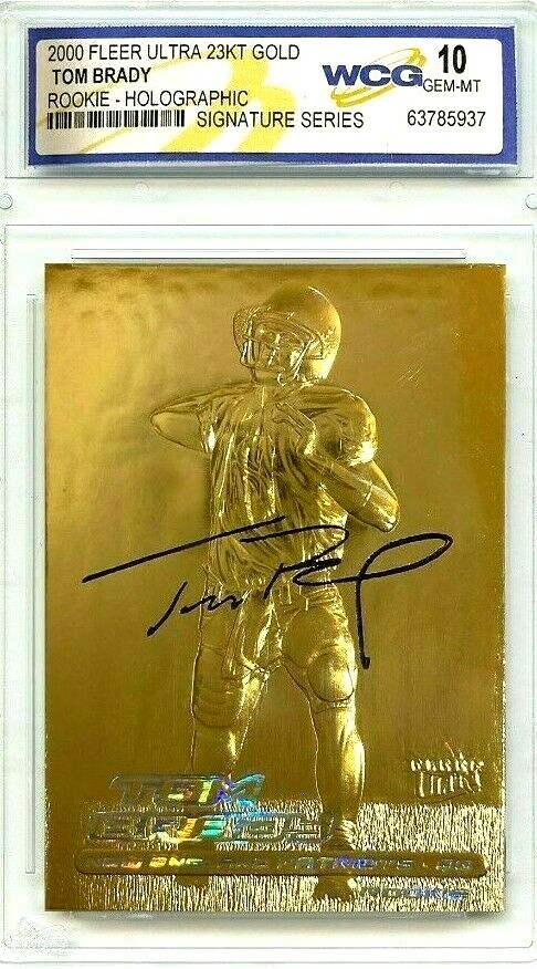 TOM BRADY 2000 FLEER ULTRA AUTOGRAPHED GEMMT10 23KT GOLD HOLOGRAPHIC ROOKIE CARD. rookie card picture