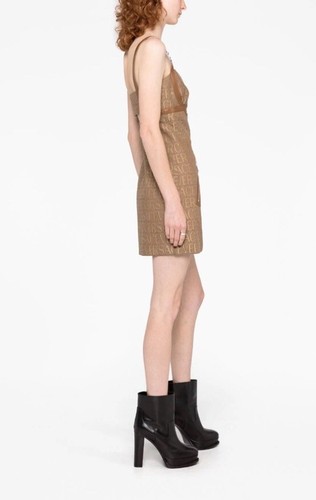 Pre-owned Versace Logo Print Cut Out Monogram Mini Dress Leather Trims It 40 Us 4 $3050 In Brown Tan