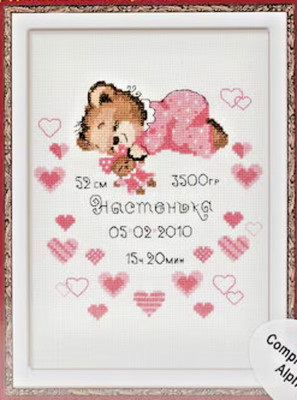 Girls Birth Announcement Cross Stitch Kit by Riolis