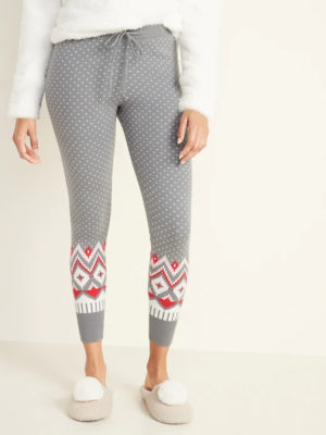 Old Navy Sweater-Knit Fair Isle Lounge Leggings, Gray, Cotton Blend, Size  L, NWT