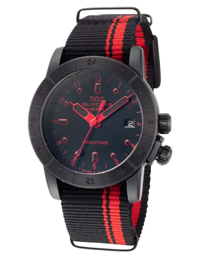 Pre-owned Glycine Airman Worldtimer Men's 42mm Swiss Made Quartz Double Black Watch Gl1037