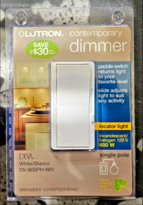Lutron DV-600PH-WH Diva Contemporary Dimmer Switch White