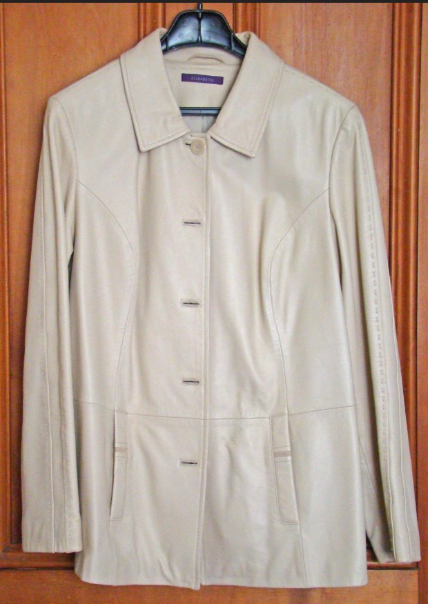 Ladies Cream leather coat jacket , soft sheep leather ELIZABETH size M